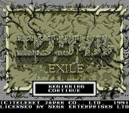 Exile title screen for Sega Mega Drive